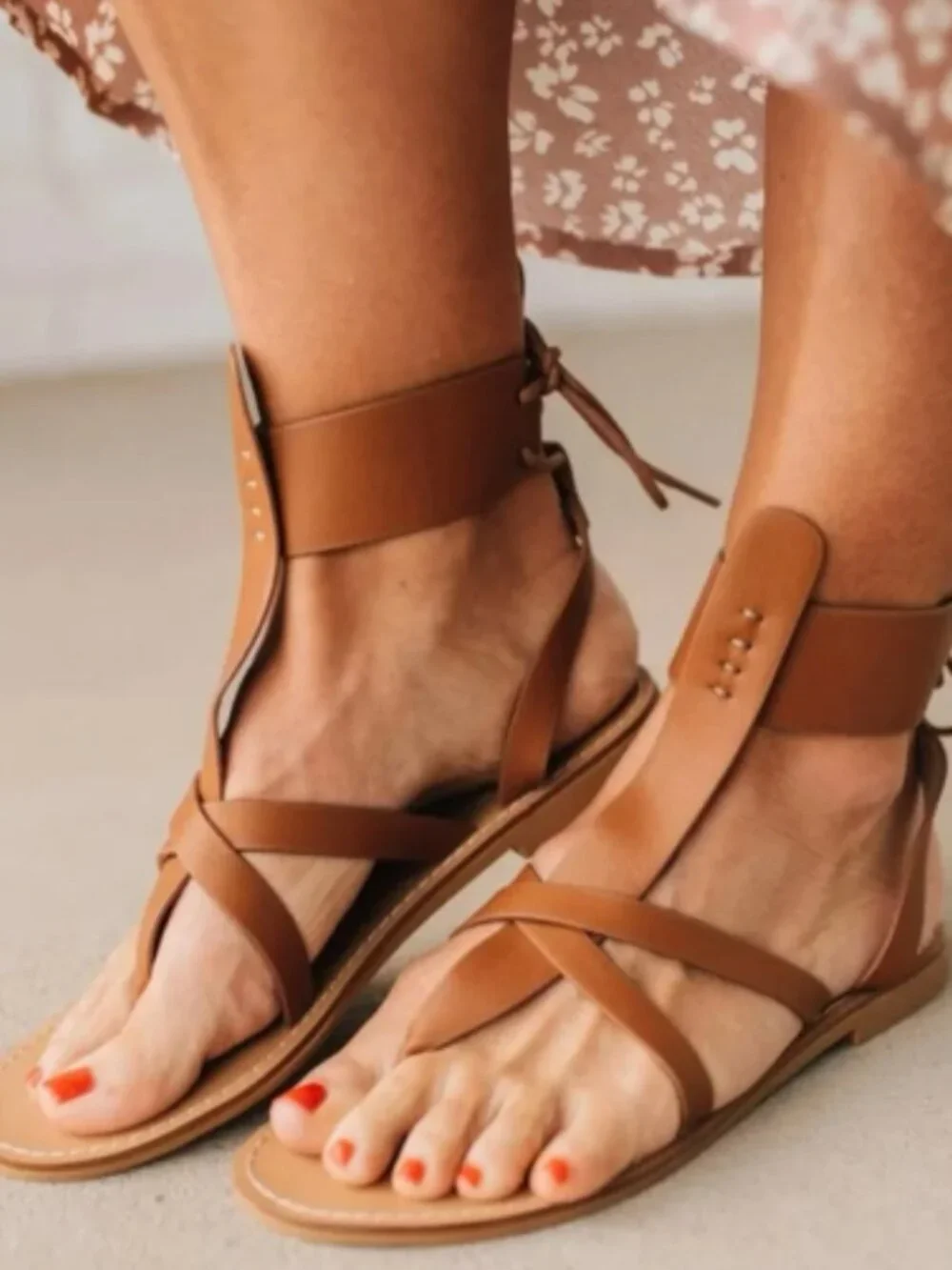 Free People Wraparound Tan Brown Leather Strappy Sandals